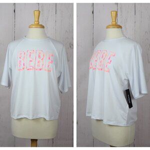 💰3/$25 NWT BEBE Sport T Shirt Mesh White Tee Tie Dye Logo Top M